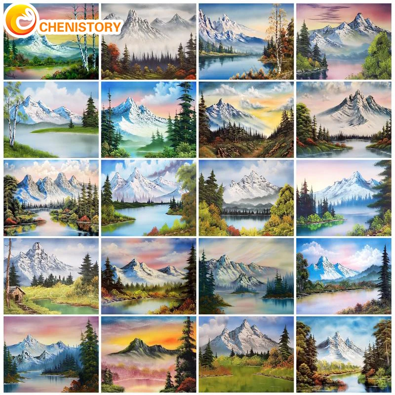 

CHENISTORY 5D DIY Diamond Embroidery Snow Mountain Lake Diamond Mosaic Cross Stitch Rhinestones Art Hobby Gift Home Wall Decor