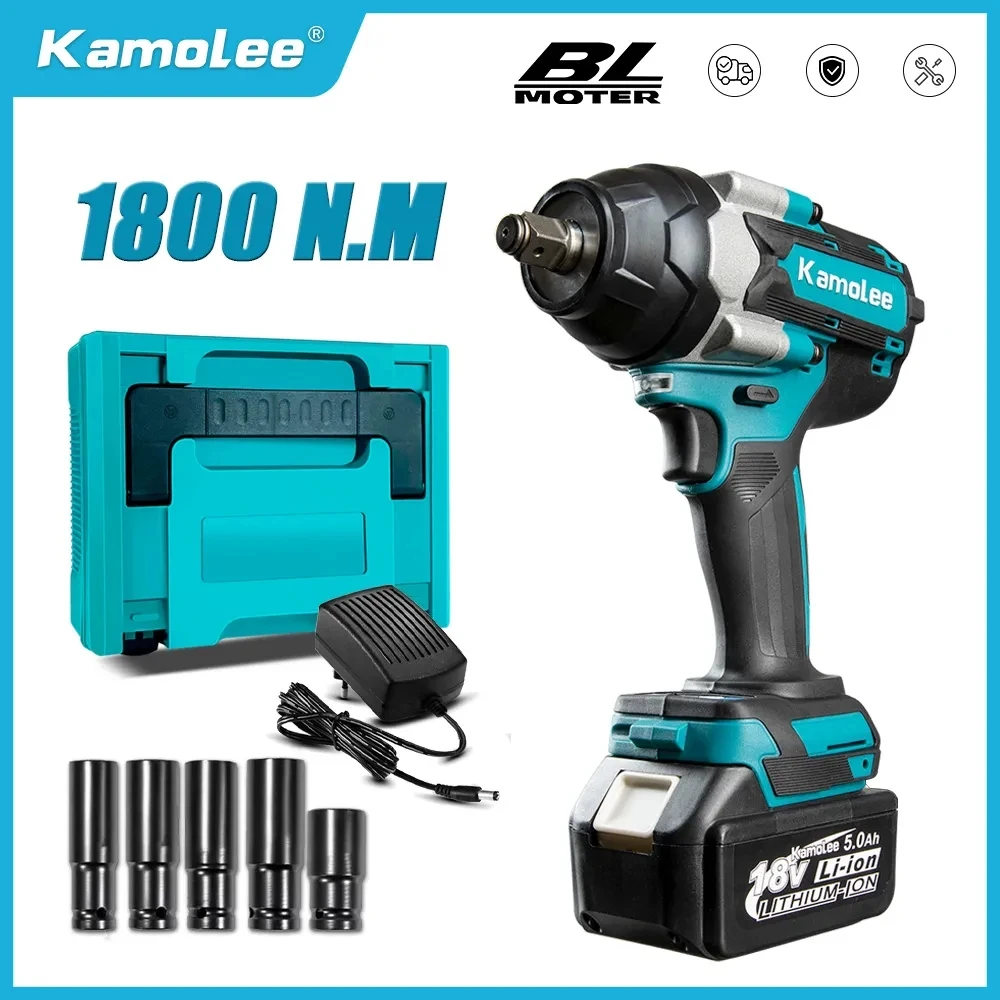 

Kamolee DTW700 1800 N.M Torque Brushless Electric cordless Impact Wrench 1/2 In Lithium-Ion Battery For Makita 18V Battery