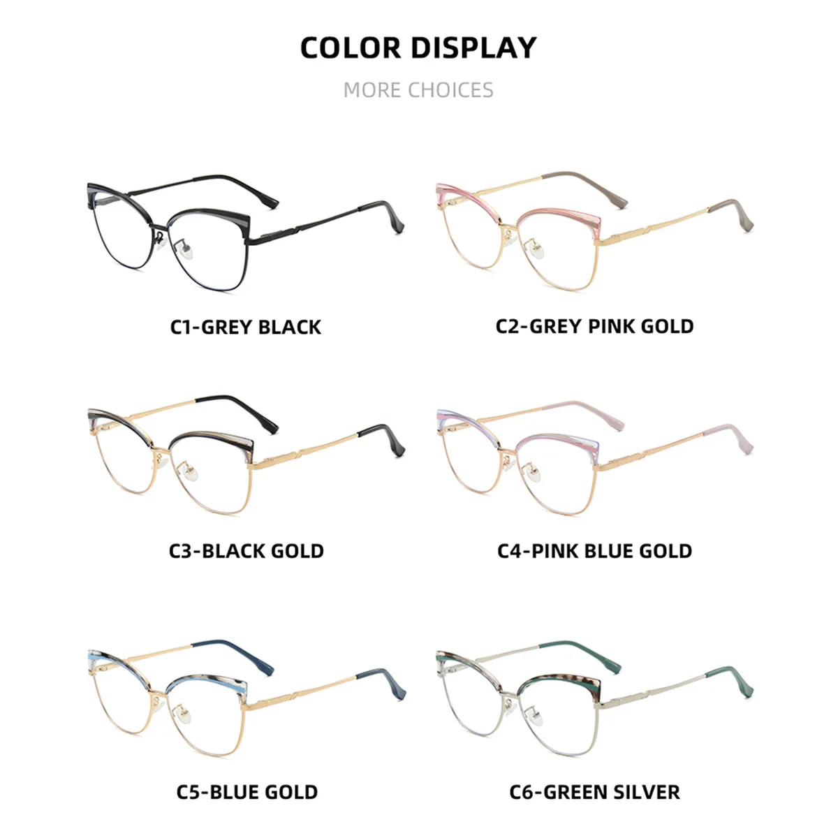 JMISUS Women's Trendy Butterfly Prescription Glasses Cateye Alloy Myopia Progressive Eyewear with Spring Leg