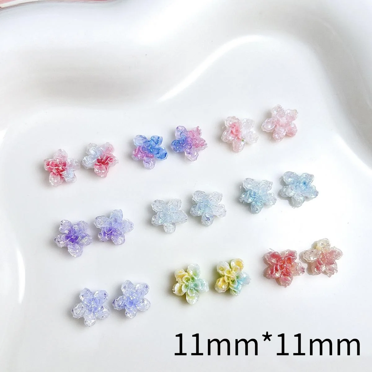 

3D Resin Fine Glitter Gradient Soft Flower Nail Charms Luminous Multi-Color 4-Layer Flower Nail Art Decoration DIY Crafts