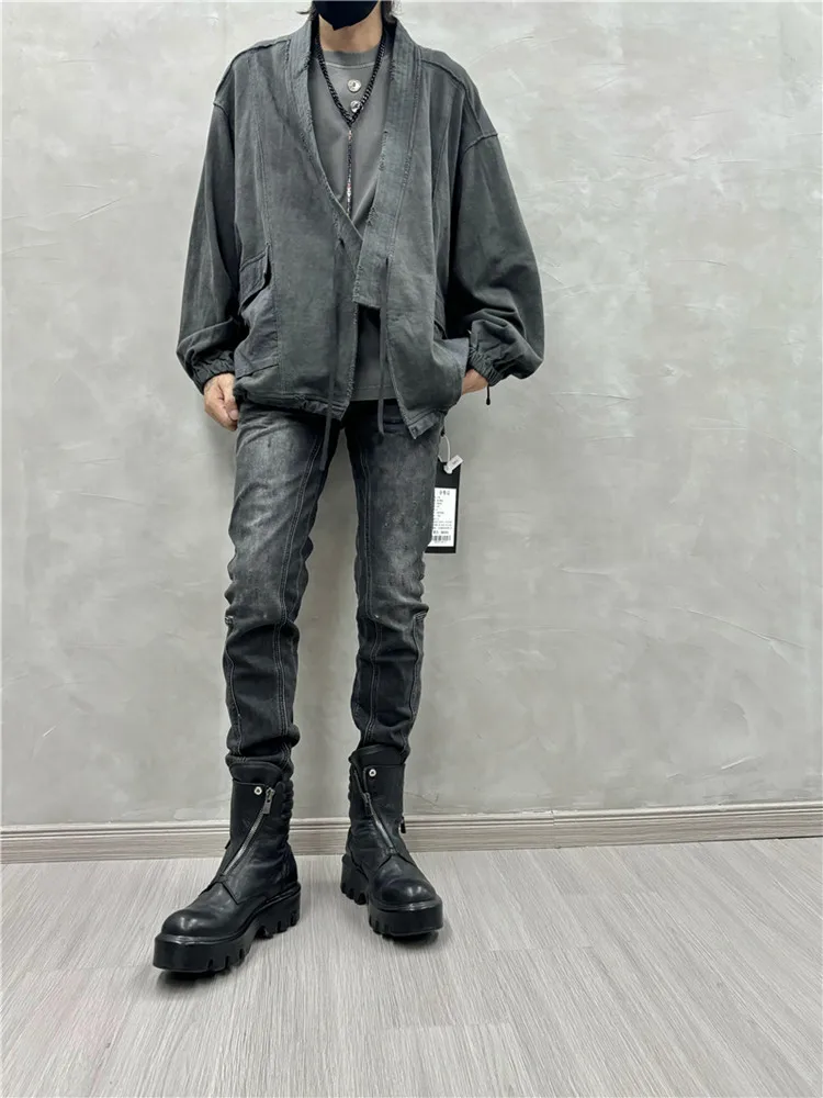 Wasteland Style Wear Worn Looking Washed-out Loose Robe Coat Niche Stitching Cardigan Coat