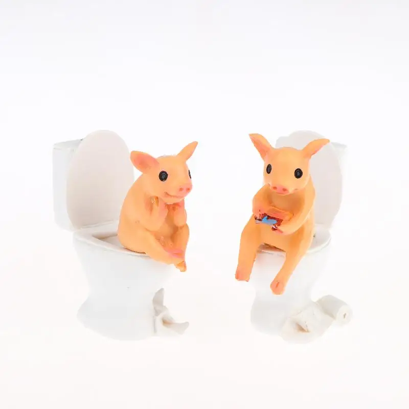 Cute Pig Figurine On The Toilet - A Whimsical Bathroom Desk Decoration That Relieves Stress And Serves As An Exquisite Ornament
