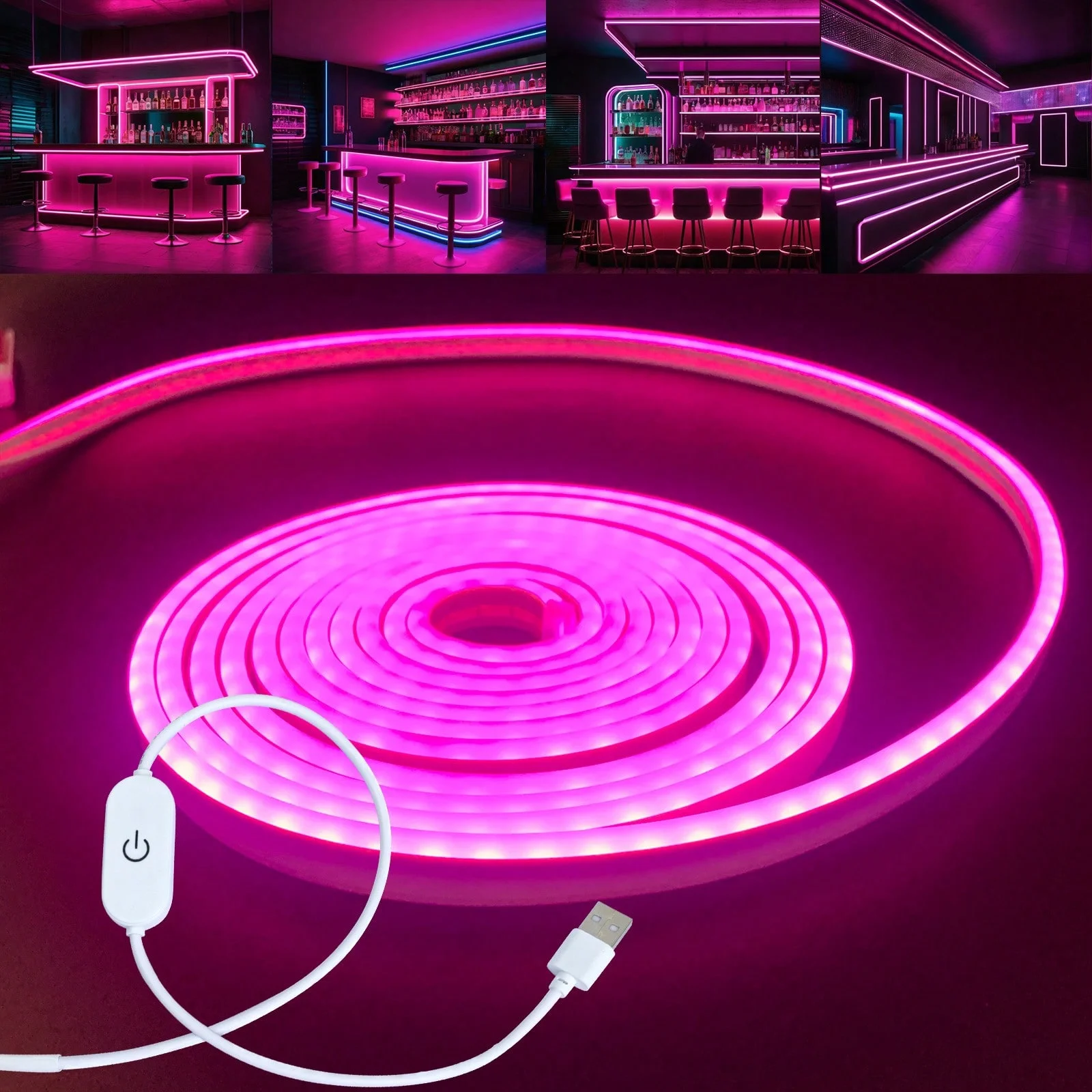 1 Pink Led Neon Light Strip with Touch Dimmer, Adjustable Light Brightness, 1m to 5m Levels, Can Be Cut, Suitable for House Cabinet Background Decoration, Holiday Party Decoration Atmosphere