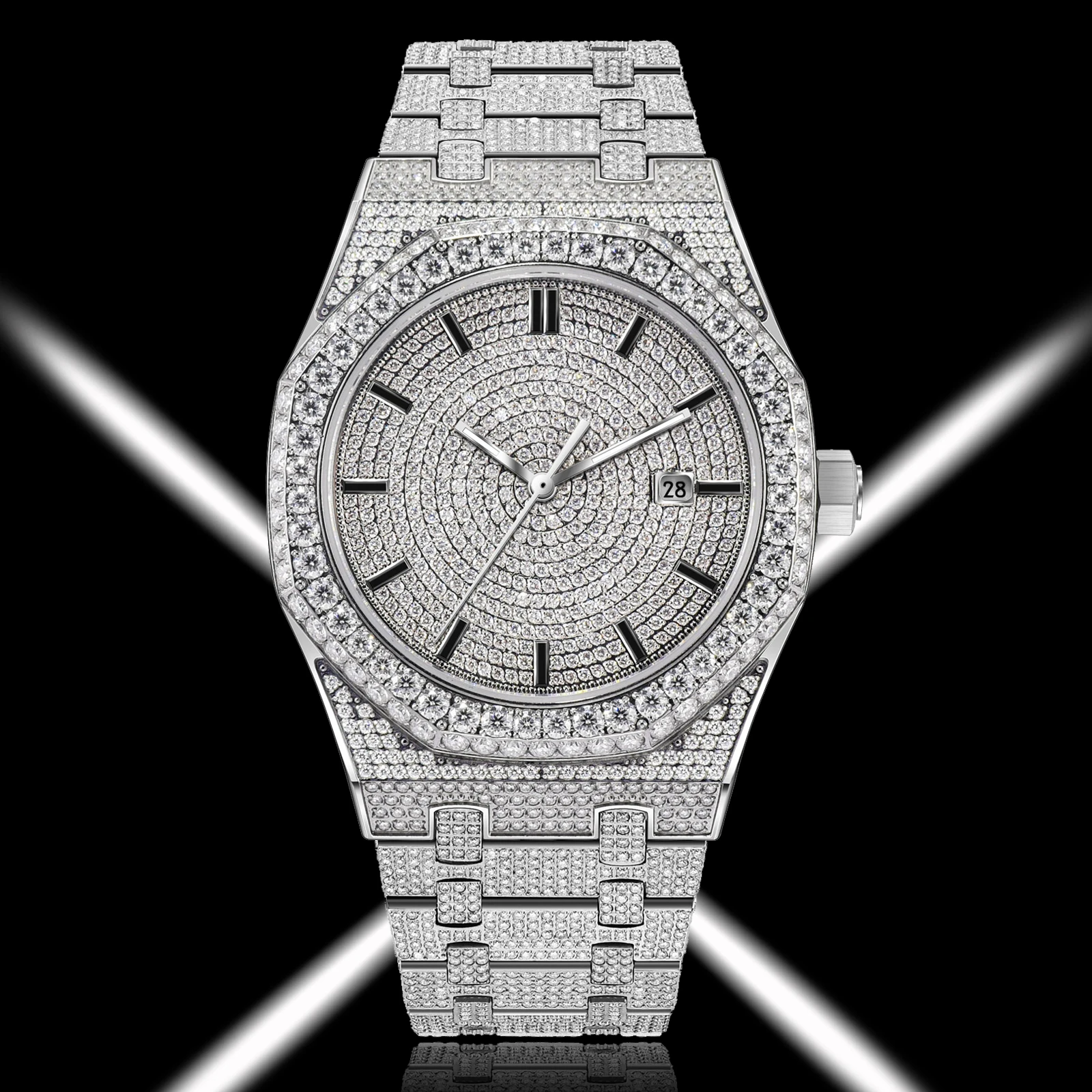 2025 NEW PINDU Design Mozambique Diamond mechanical watch men 8215 movement sapphire stainless steel waterproof automatic watch