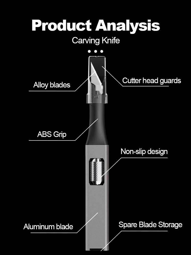 Il coltello da intaglio con manico in alluminio fai-da-te a forma di penna viene fornito con 5 lame a ferro di cavallo che possono essere sostituite da te