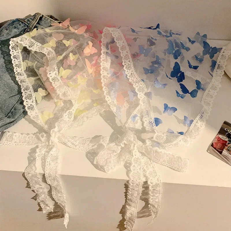 

Butterfly Lace Silk Headscarf, Adjustable Boho Hair Wrap & Summer Beach Accessory, Sheer Triangle Headband for Women DIY Fashion