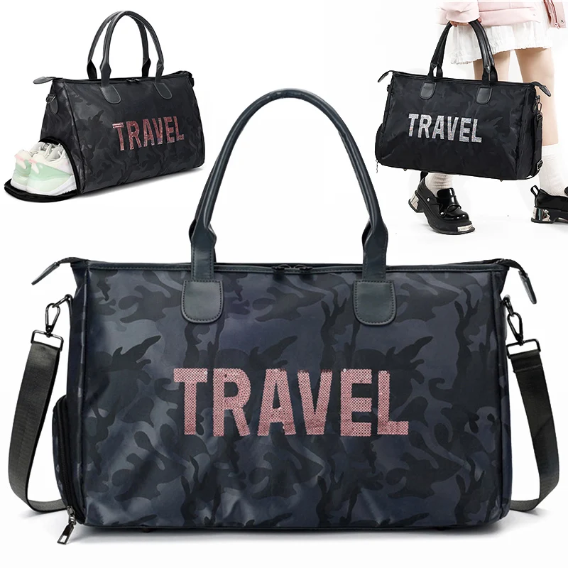 

Sports Duffel Bag with Shoes Compartment Gym Fitness Yoga Shoulder Crossbody Handbag Large Capacity Travel Weekend Luggage Tote