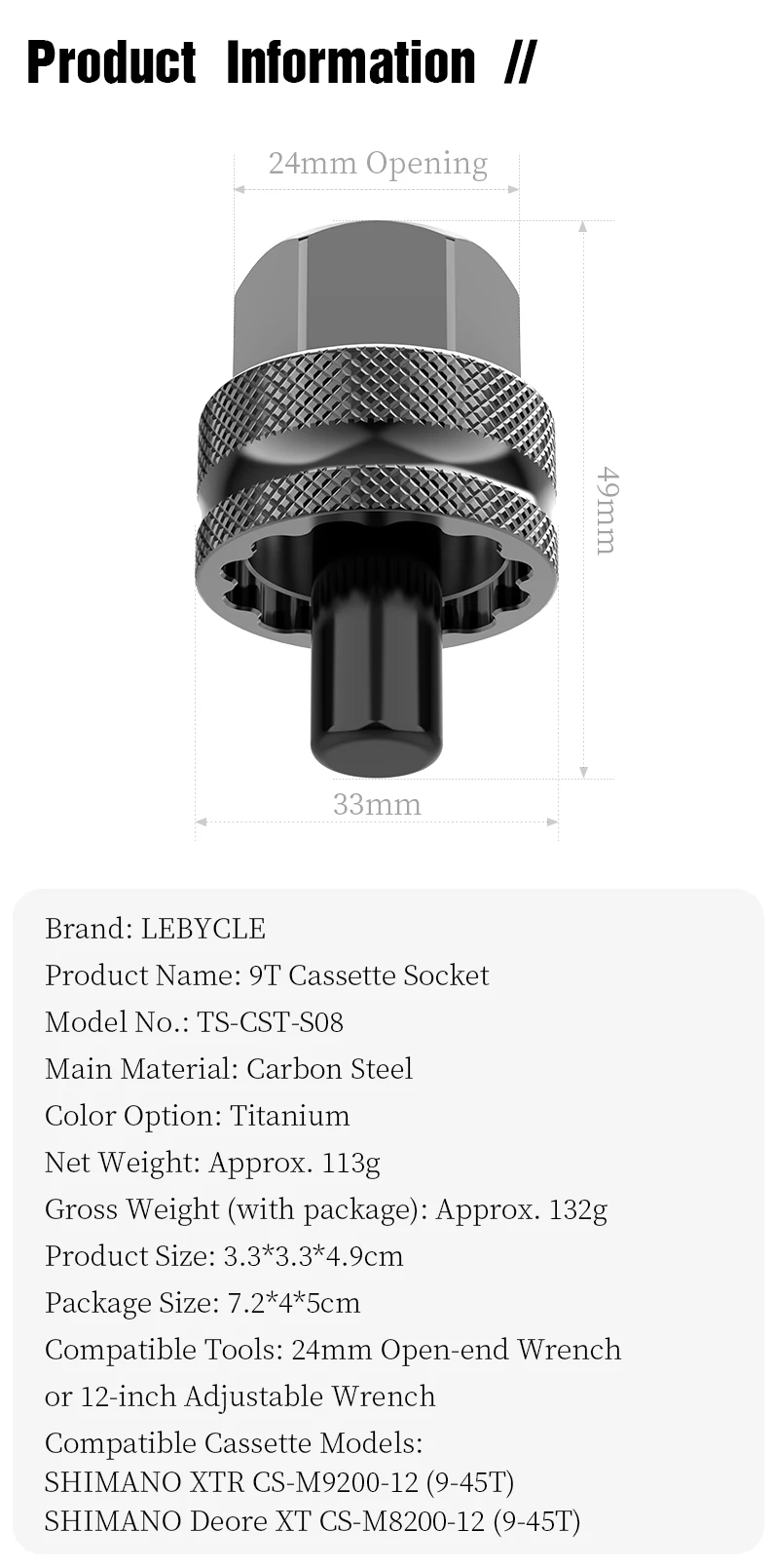 LEBYCLE Fahrrad 9T Freilauf-Schlüsselwerkzeug, Kassetten-Schlüsselwerkzeug für Shimano M9200 M8200 12-Gang-Freilauf-Entfernungswerkzeug – Detail 2