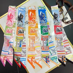 New Small Silk Scarf For Women Luxury Hair Scarf Print Wrap Bag Handle Ribbon Brand Fashion Foulard Women's Headscarf Headband