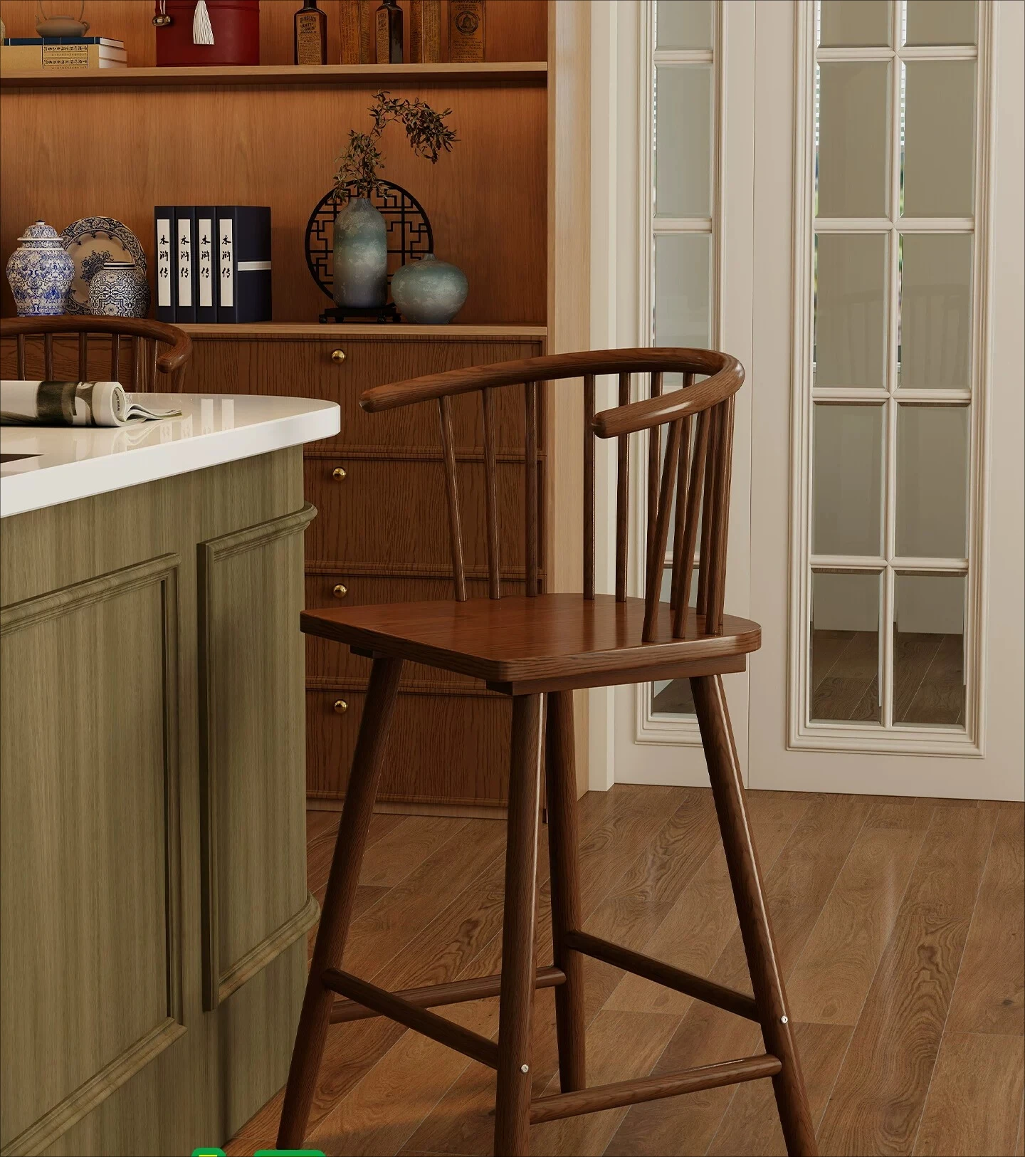 DSA solid wood bar chair retro home island table high stool bar restaurant commercial backrest high chair