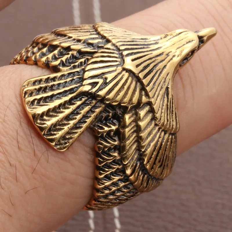 Vintage Flying Eagle Wing Animal Knight Opening Adjustable Ring for Cool Punk Unique Male Party Wedding Engagement Jewelry