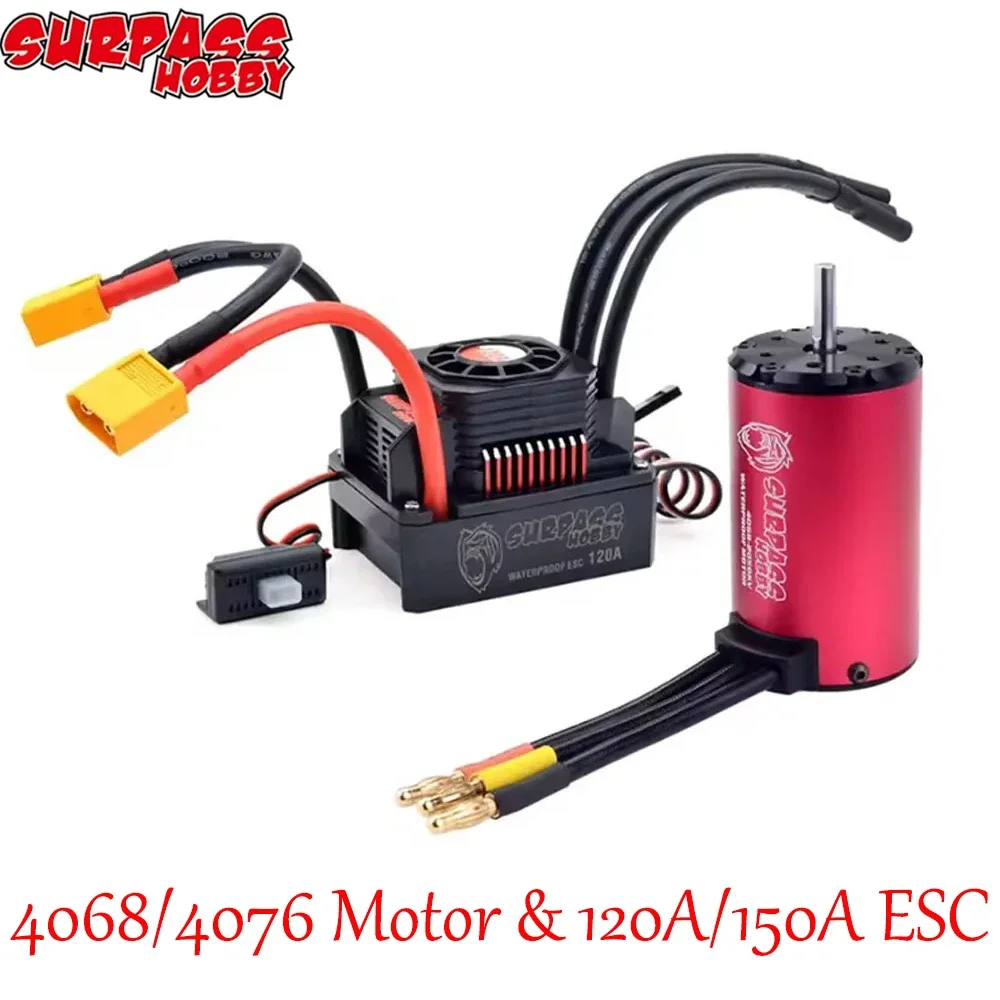 SkyDElSURPASS HOBBY KK Waterproof Combo 4068 4076 Brushless Motor With 120A 150A ESC For 1/8 RC Drift Racing Car