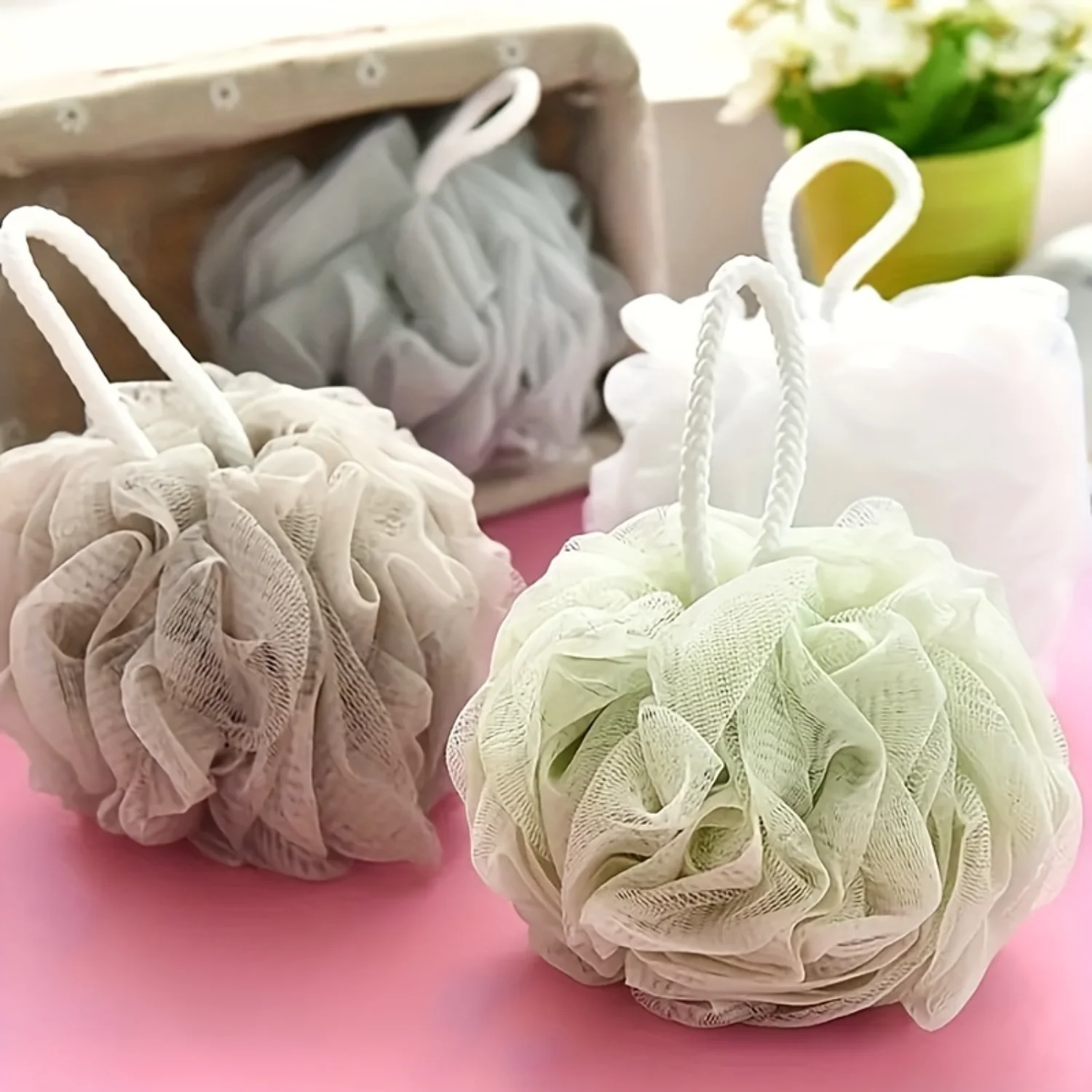 1Pc Unisex Bath Sponge - Soft Nylon Mesh Shower Loofah, Rich Foam Body Scrubber, Essential Bathroom Accessory