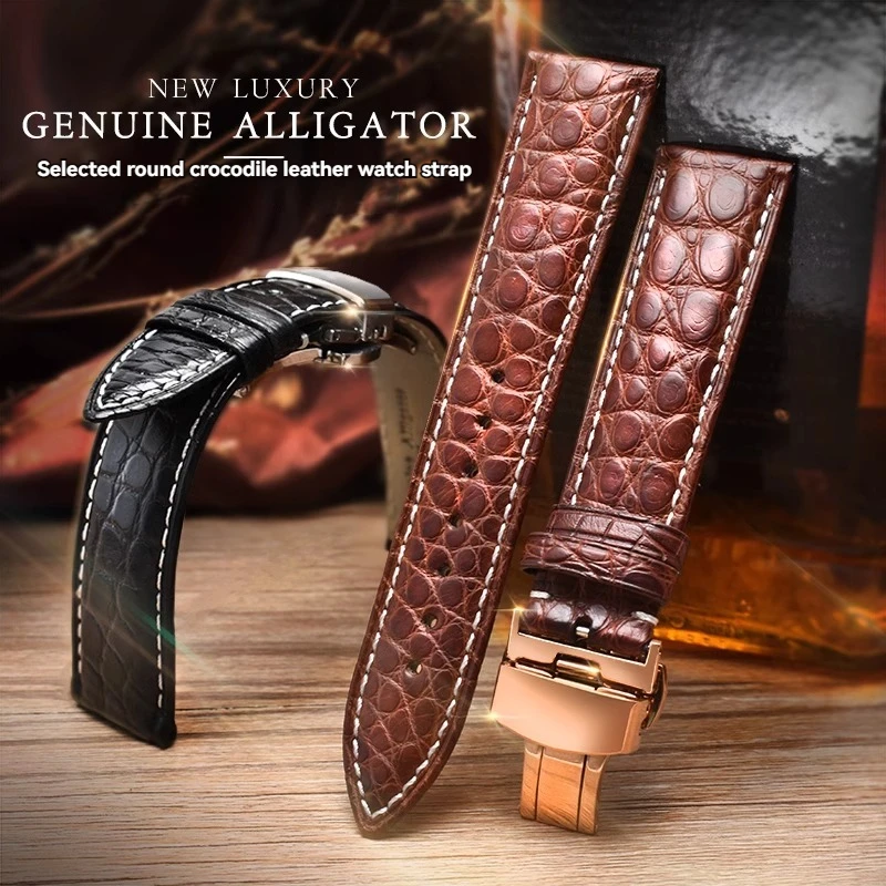 Crocodile Skin Strap for Longines Omega Mido Tissot Rossini Men Women Butterfly Clasp Genuine Alligator Bracelet 16 18 20 22mm