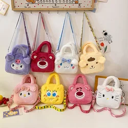 Sanrio Cartoon Pluche Schoudertassen Hello Kitty Kuromi Melodie Schattige Crossbody Tas Anime Figuur Kinderen Handtas Verjaardagscadeaus