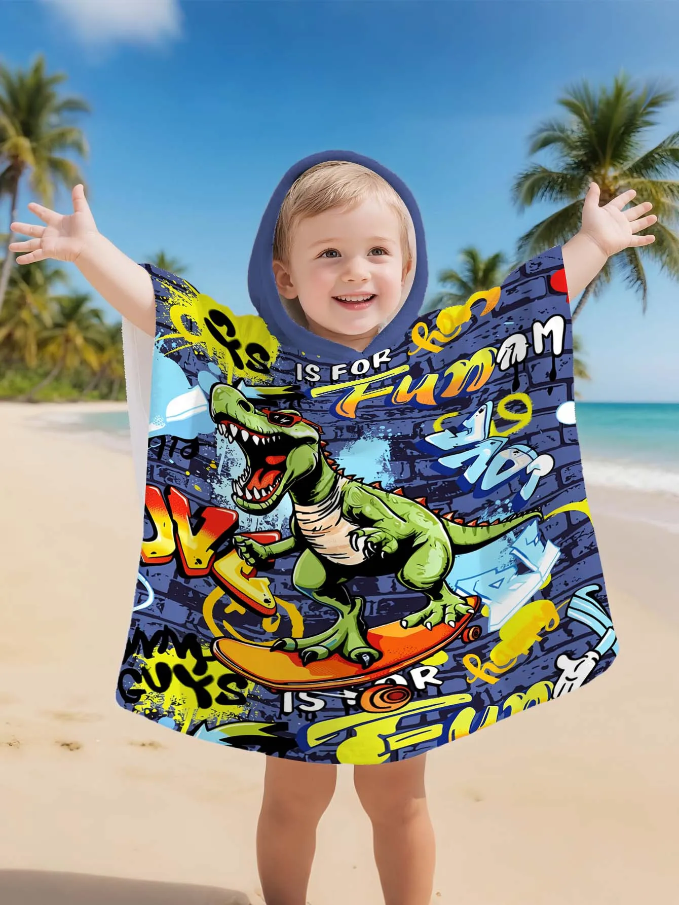 Albornoz con estampado de dinosaurios, albornoz suave, botones laterales súper absorbentes, adecuado para playa, piscina, camping en la orilla del mar, para niños o niñas de 2 a 11 años