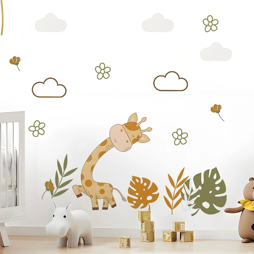 

3d cartoon giraffe with cloud wall decal sticker self adhsive kids baby room wall mural