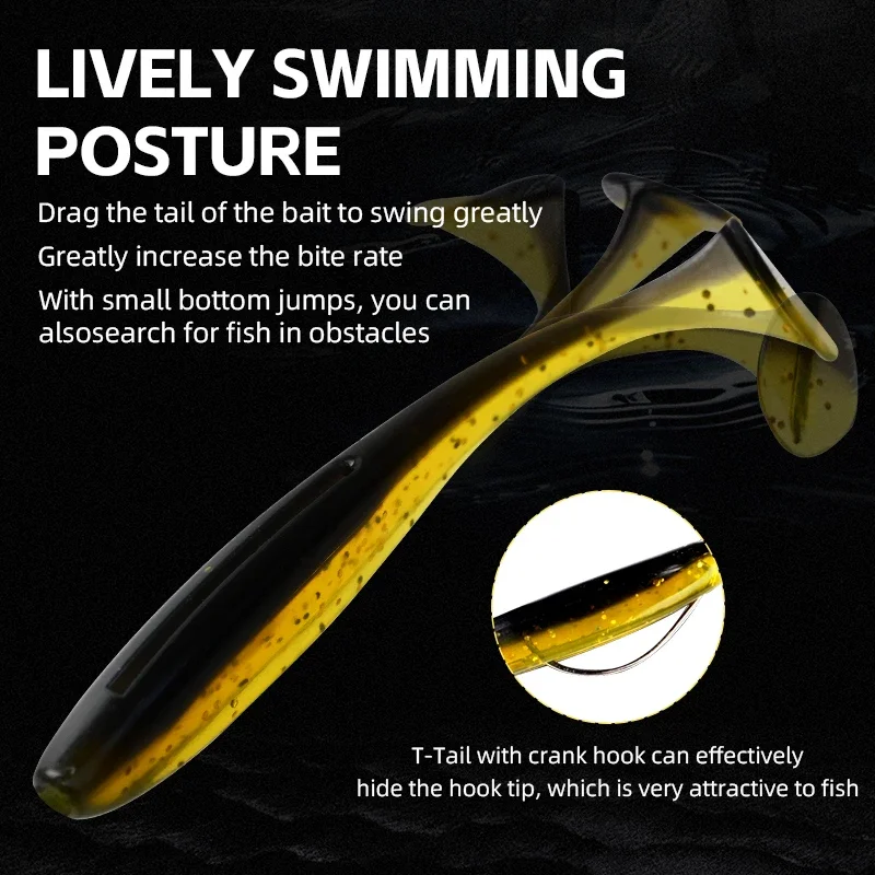 MEREDITH Fishing Lures 10cm 10pcs 4.8g Artificial Fishing Bait Big Silicone T Tail Easy Shiner Bait Wobbler Swimbait