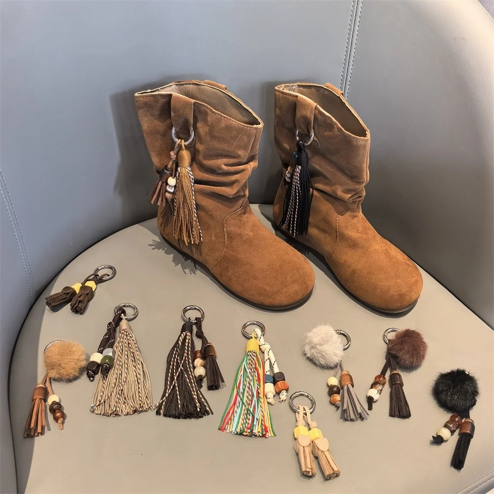 New Detachable Bead Pom‑pom Bohemian Tassel Shoe Charms Pendant for Cowboy Boots Bag Keychain DIY Decor Accessories  1PCS