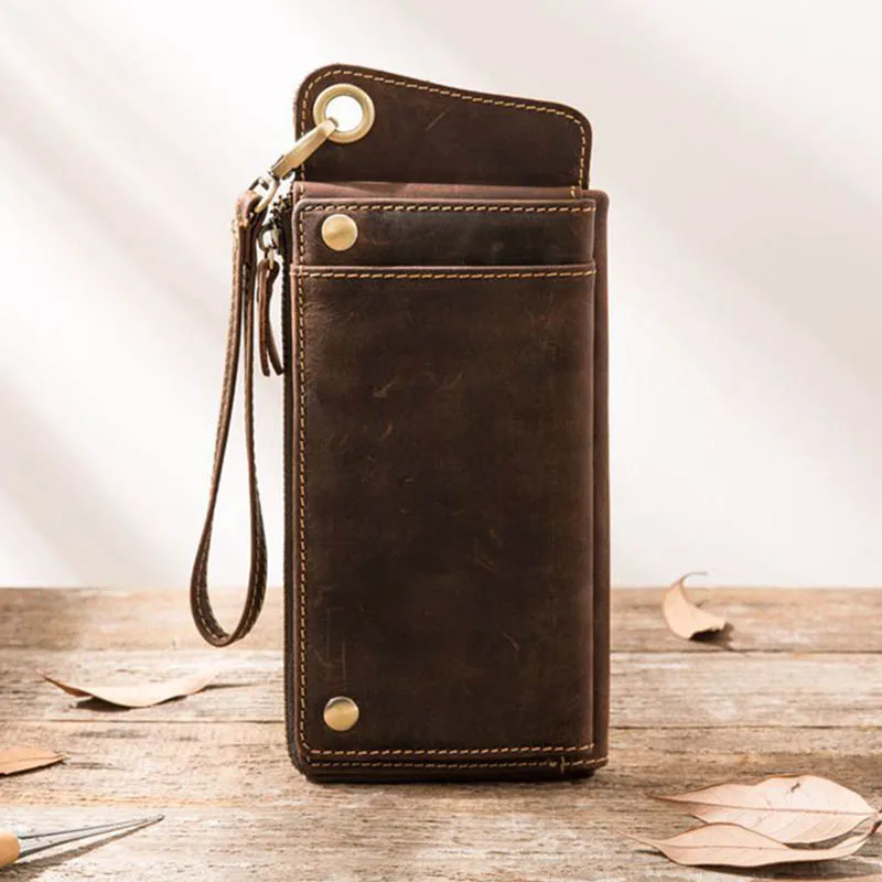 Luufan skórzana codzienna kopertówka portfel męski Vintage torebka męska najwyższej klasy skóra Crazy Horse ZIpper Phone torebka z uchwytem