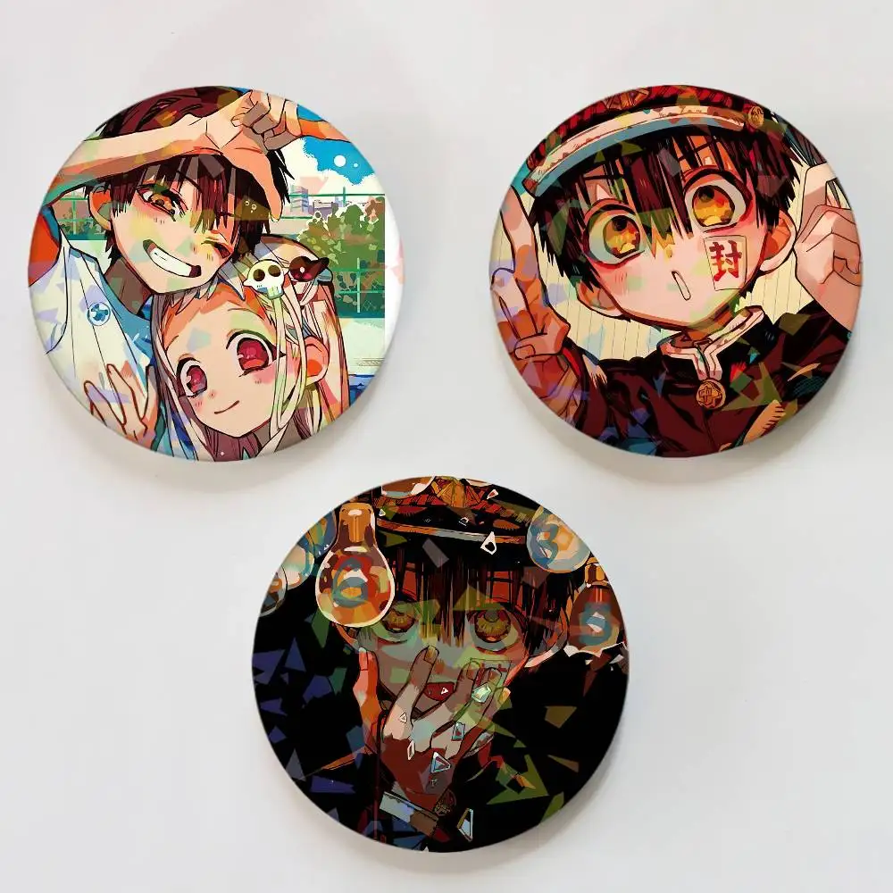 Anime T-Toilet-bound Hanako-kun Round Laser Badge Brooch Clothes Backpack Accessories Lapel Decoration Gift