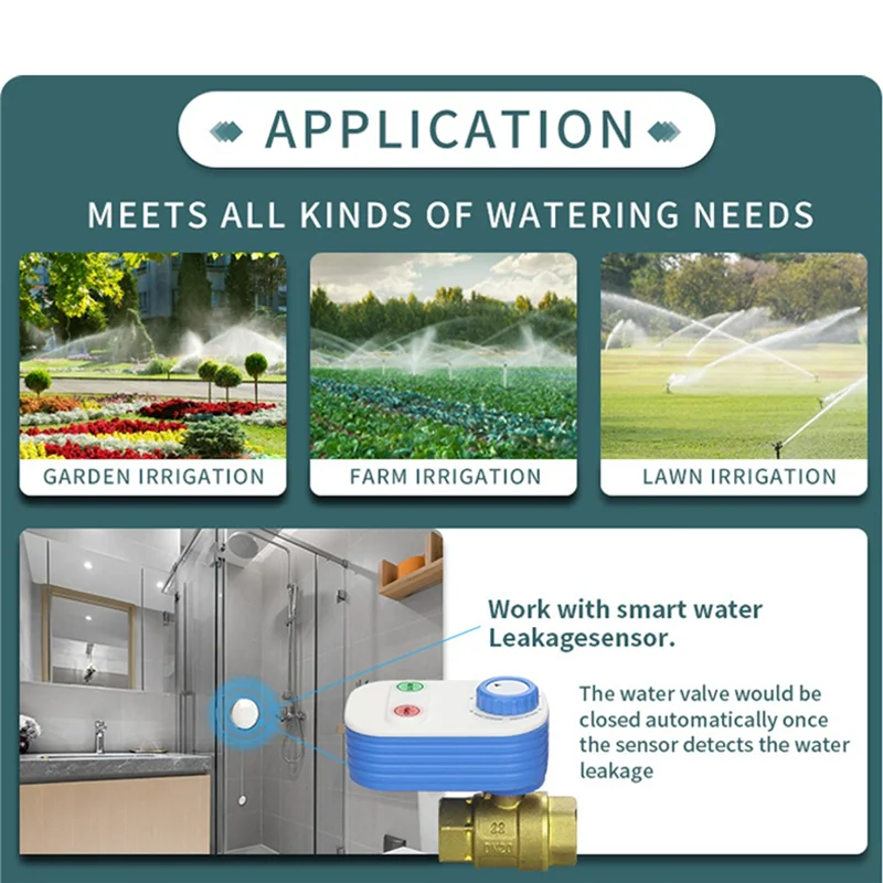 AF90-Tuya Wifi Water Valve Shutoff Controller For Alexa Google Assistant Smart Remote Control Ball Valve DN20 3/4Inch