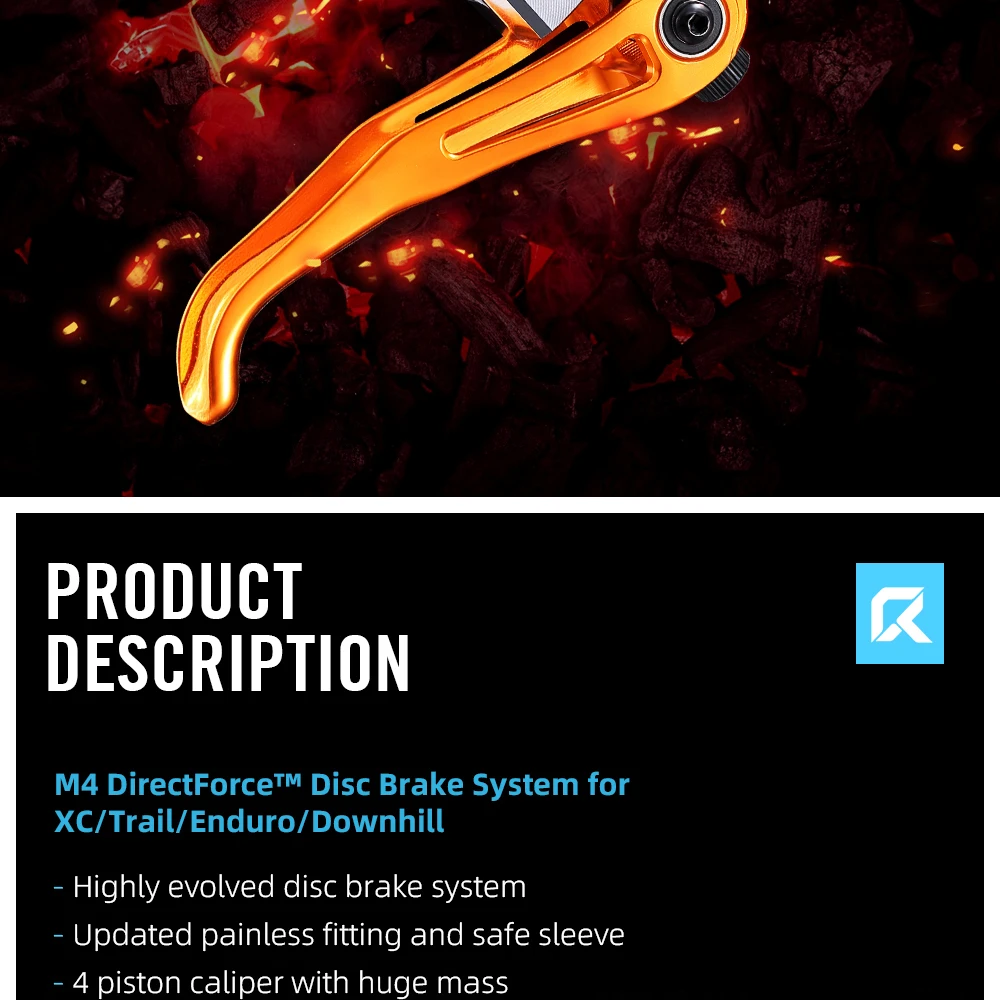RYET M4 Hydraulische Bremse 4-Kolben-Bremssattel Mountainbike-Bremssatz für MTB XC/Trail/Enduro/DH mit 200-180mm Rotoren & Mineralöl – Detail 4