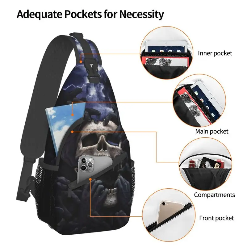 Coole gotische Skelett Tod Schädel Schulter tasche für Reisen Wandern Männer Cross body Brust Rucksack Schulter Tages rucksack