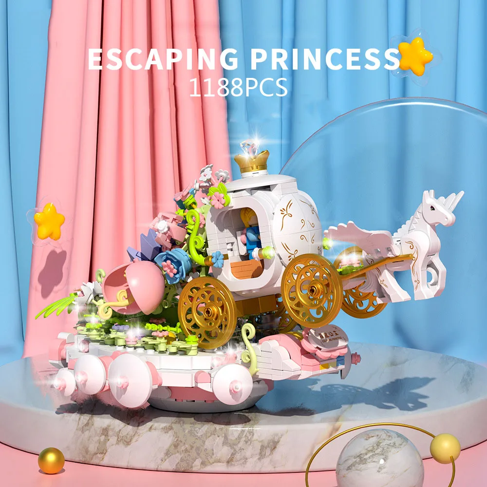 

Idea Fairy Tale Carriage uilding Block Escaping Princess Figures Conostruction Brick Educational Toy With Light For Girls Gift