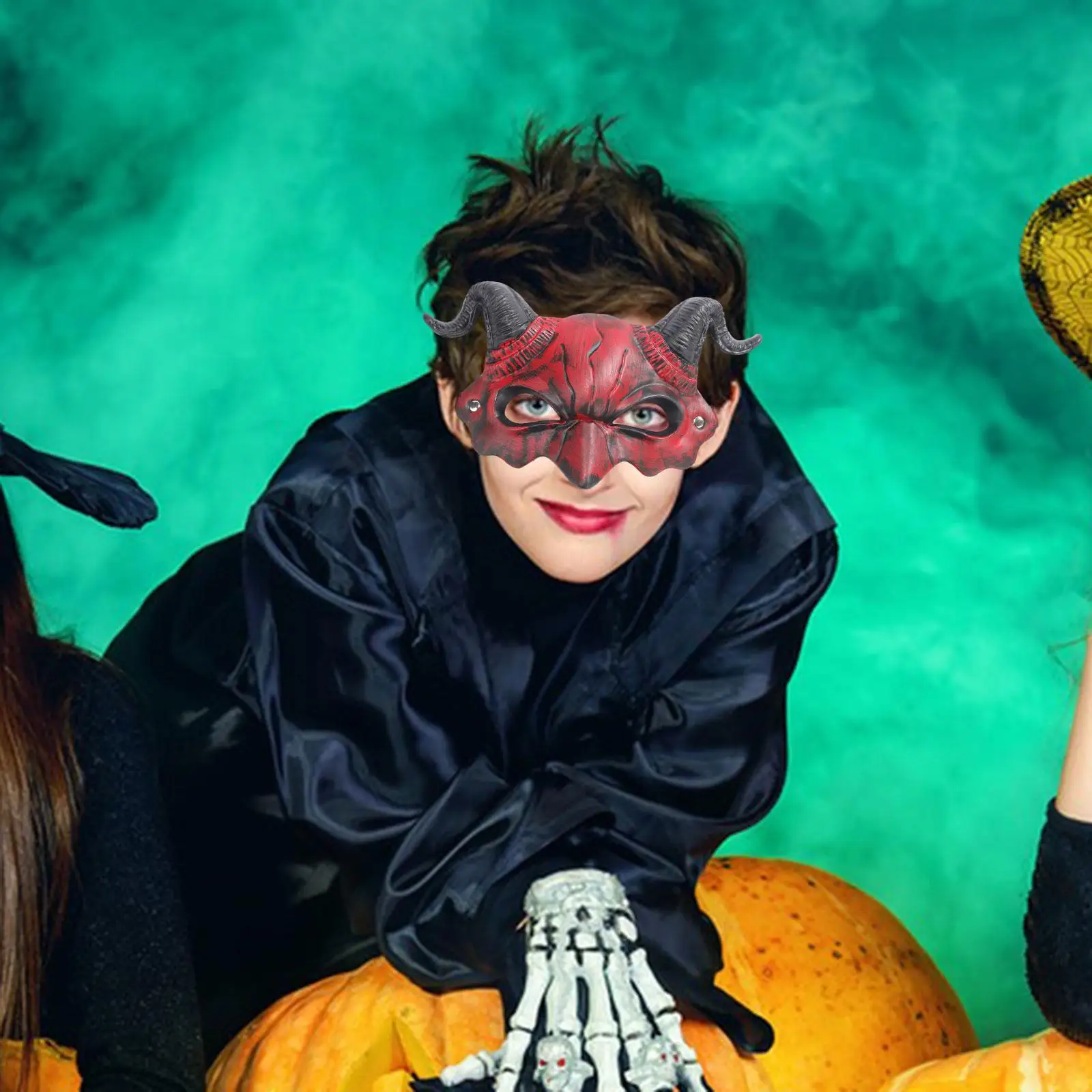 

Devil Mask Half Face Halloween Costume Novelty Party Favors Apparel Accessories Headgear Fancy Dress RAM Horns Masquerade Mask