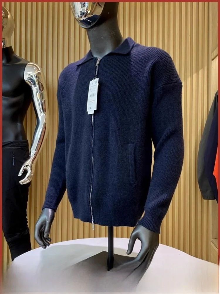 

Ele Gentleman, мягкий, приятный для кожи, вязаный свитер с воротником на молнии, однотонный мужской осенне-зимний универсальный модный верхний костюм
