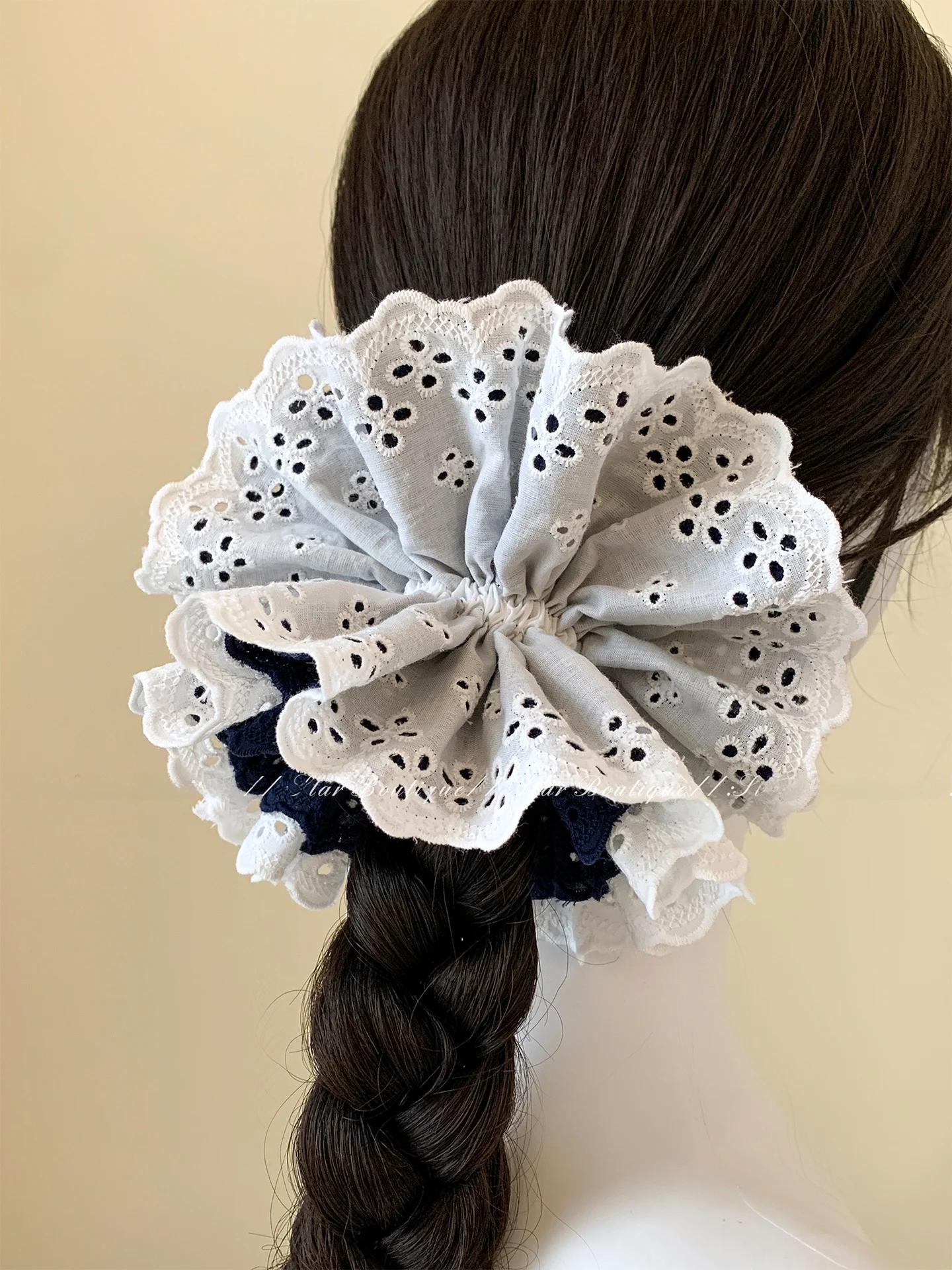 

Korean Sle Sweet Large Lace Hair Ties for Women Low Bun High Ponytail Elastic Hair Ba Hair Accories Deep Blue Four La...