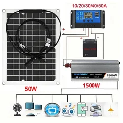 1500W Solar Power System Kit Battery Charger 50W Solar Panel 10-60A Charge Controller Complete Power Generation Home Grid Camp