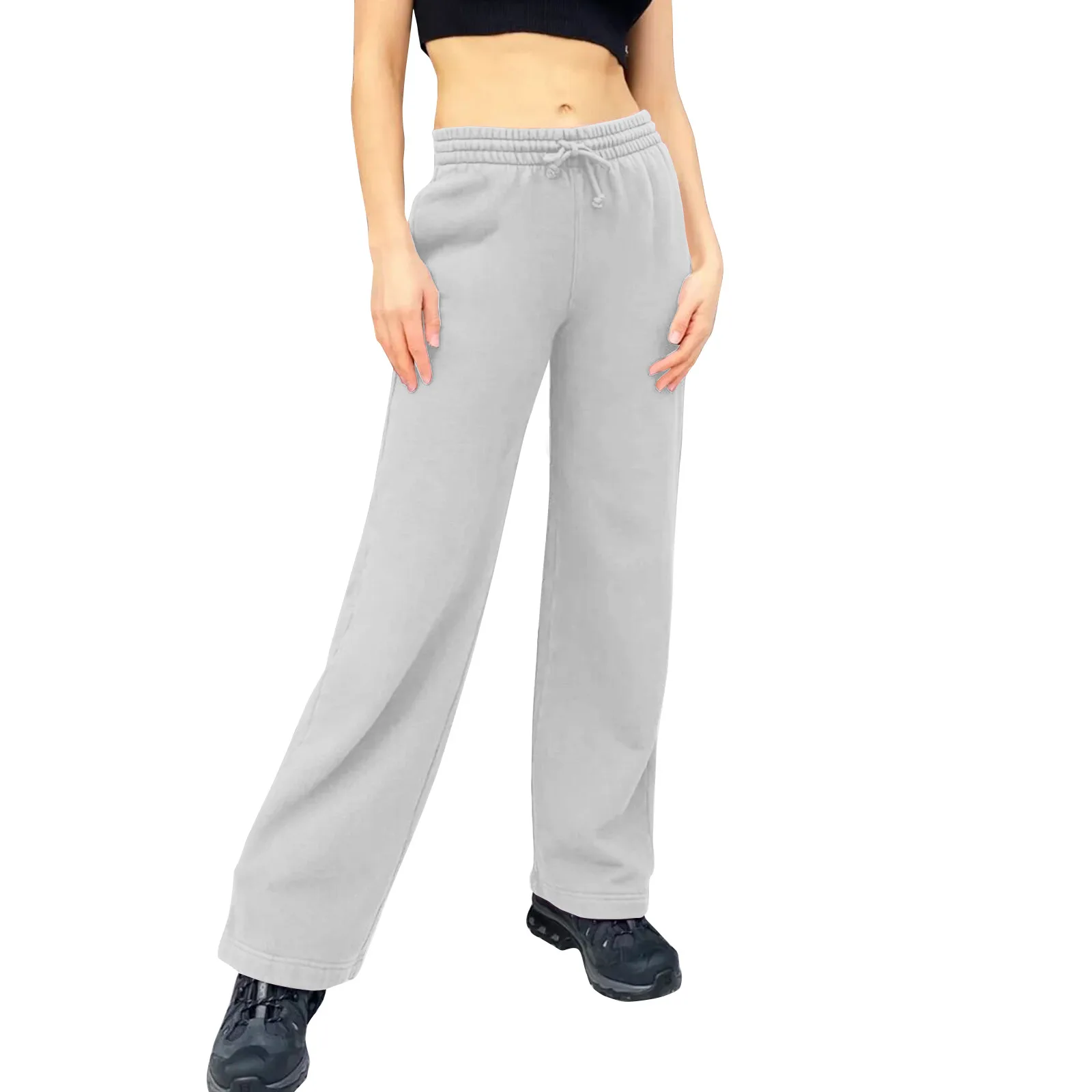 Wide Leg Pants For Women Spring Summer Sweatpants Straight Pants All-math Solid Fitness Joggers Pants Travel Basic Trousers