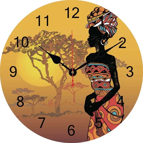 Sunset African Women Tree Wall Clock Modern Design Living Room Bedroom Office Decoration Kitchen Clock Art Wall Watch Home Decor