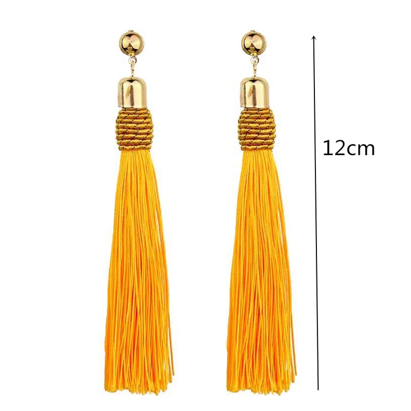 Bohemian Long Tassel Earrings for Women Wedding Party Drop Dangle Earrings Vintage Statement Jewelry Green Pink Rose Beige Black