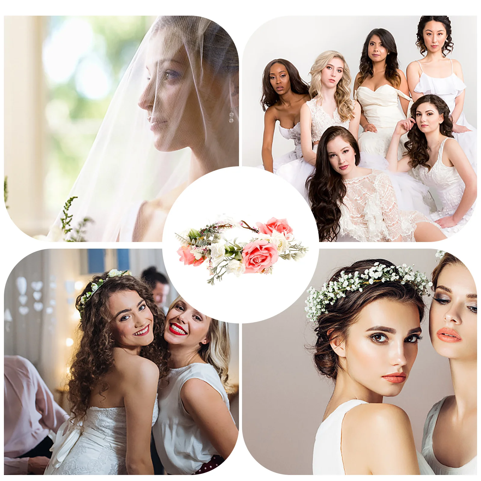 

Silk Flower Floral Head Bridal Hair Accessories Roses Beach Wedding Bridesmaid Floral Headpiece Hawaiian Tiara