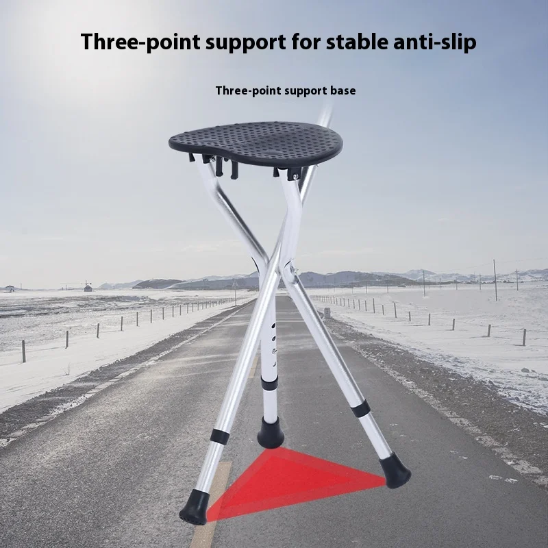Wholesale Aluminum Alloy Elderly Walking Stick Cane Non-Slip Telescopic Portable Three-Legged Folding Stool Dual-Use