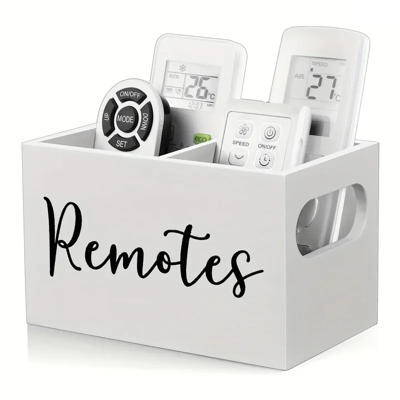 

Wooden Remote Control Storage Box with 2 Compartments, Desktop Stationery Organizer, Watch & Cosmetics Holder for Home Office