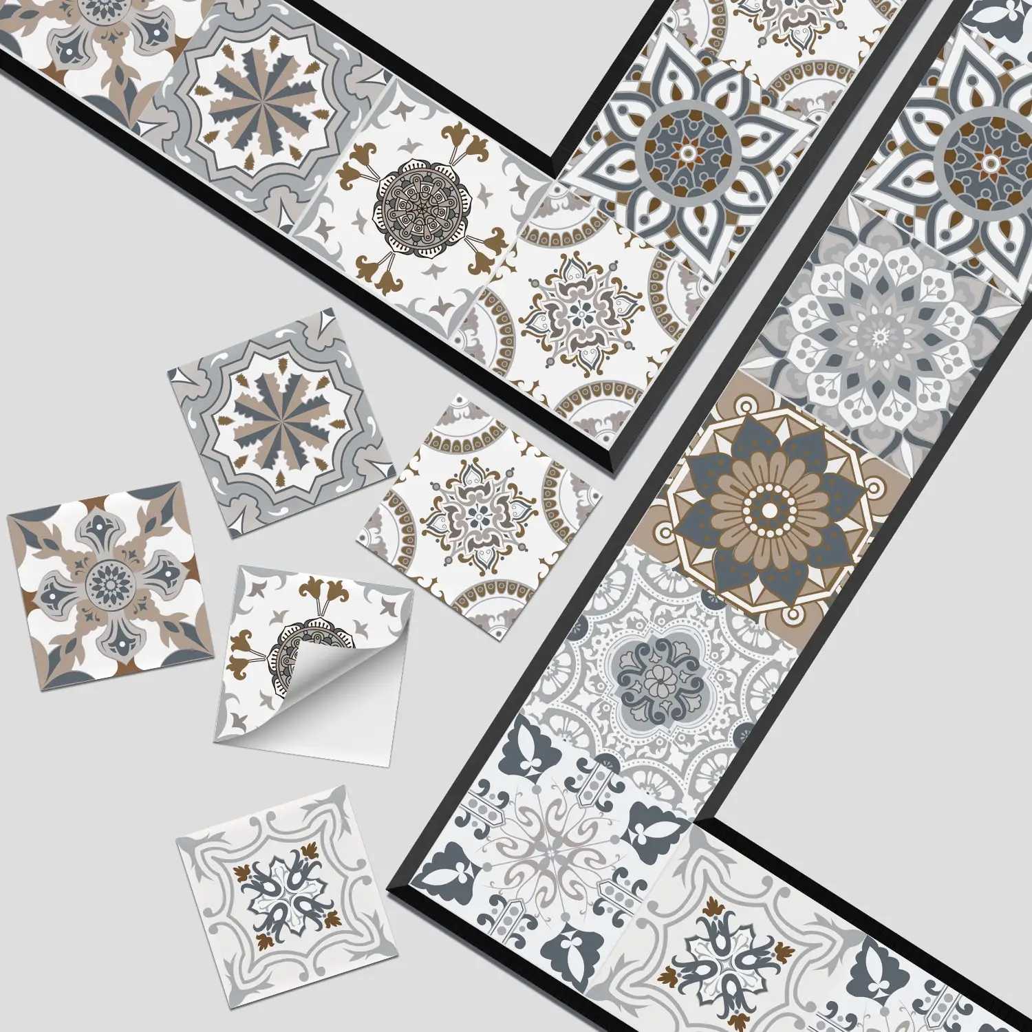 Morandi Retro Blumenfliesen-Wandaufkleber Europäisches Kunstmuster Selbstklebender Keramikfliesen-Aufkleber Hintergrund-Wandaufkleber – Detail 4