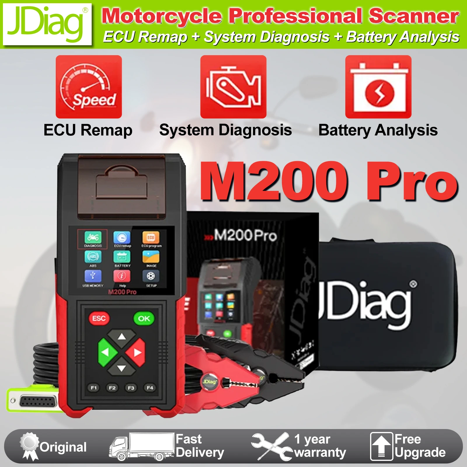 2026 JDiag M200 Pro Professional Motorcycle Scanner ECU Remapping/Programming Battery Tester Universal Motorbike Diagnostic Tool