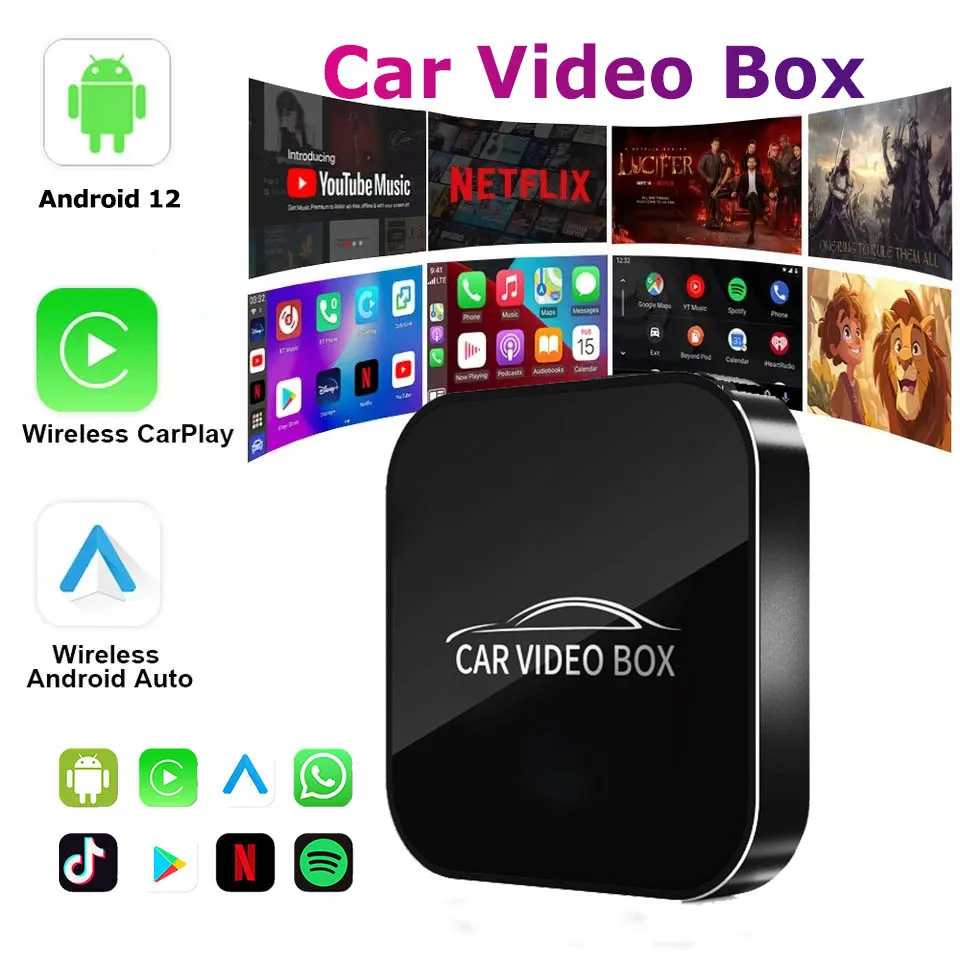 

3in1 Andriod 12.0 Smart Video Box Android Auto & Apple Carplay Adapter Wired to Wireless Multimedia Box Built-in Netflix YouTube