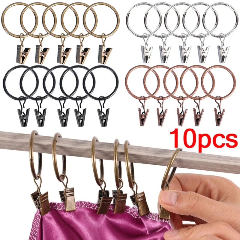 10PCS Curtain Hooks Hanging Clips Metal Clip Rustproof Curtain Rods Hangers Split Curtain Rings Buckles Eyelets Grommet Hook