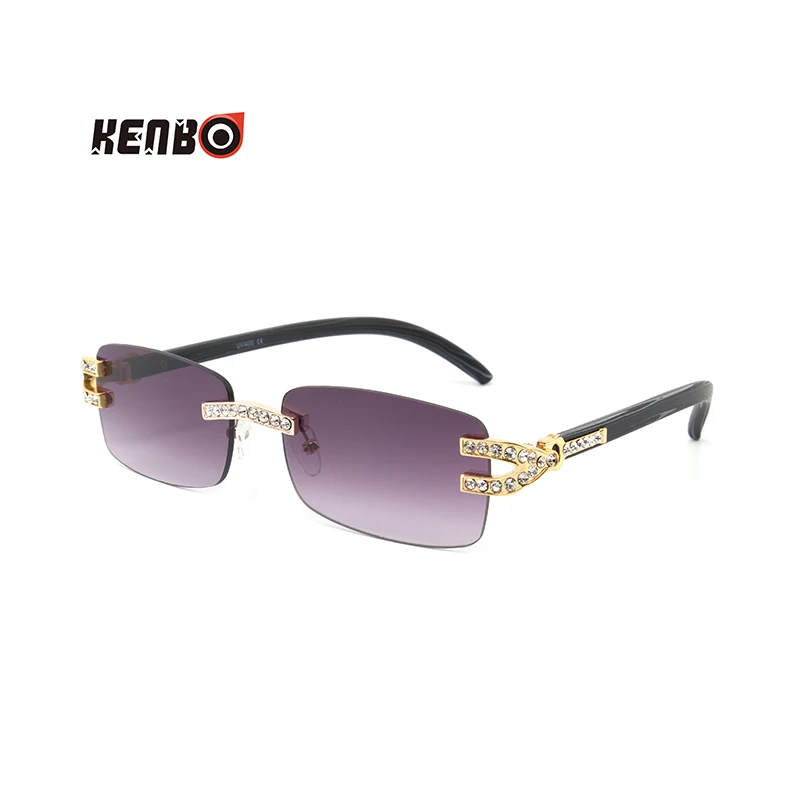 Kenbo Rhinestone drewniane okulary przeciwsłoneczne bezramkowe męskie drewniane kwadratowe okulary przeciwsłoneczne w stylu Retro z kamienia odcienie óculos okulary na klub lato