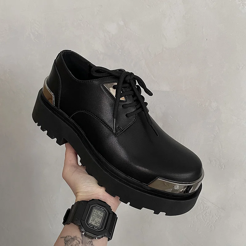 Luxury Original Design 2024 S/s Fashion Week Model Catwalk Style Leather Shoes For Men's Hombre Black Height increasing Shoes