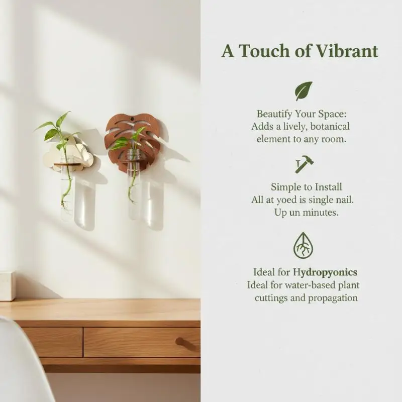 Wall Mounted Wooden Monstera Hydroponic Vase Test Tube Plant Holder Indoor Propagation Station Holder For Ins Style Home Decor