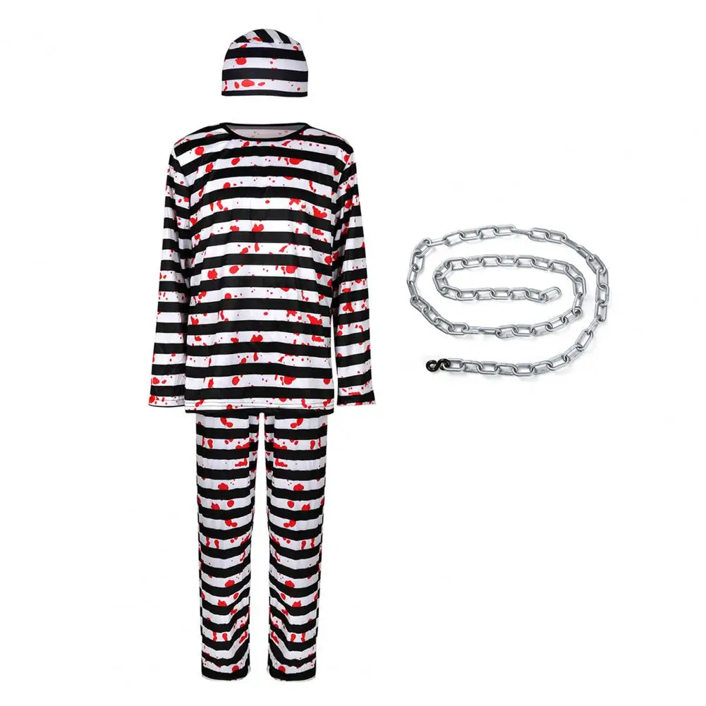 Leg-lengthening Cosplay Costume 4pcs Halloween Prisoner Costume Set for Adults Kids Classic Robe Style Outfit with Striped Print