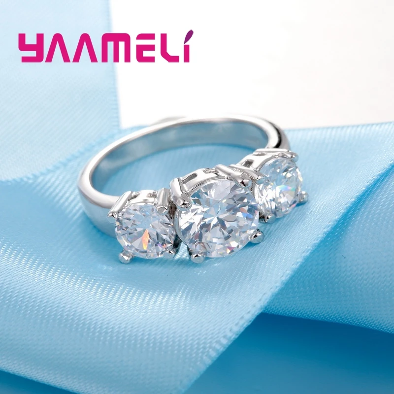 925 Sterling Silver 3 CZ Stone Prong Setting Band Rings for Men Women Wedding Engagement Jewelry Hot Sale 7 Colors!!!