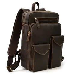 Men's Genuine Leather Backpack Student Backpack Casual Outdoor Sports Bag Crazy Horse Leather Laptop Bag Backpack Men's Bag