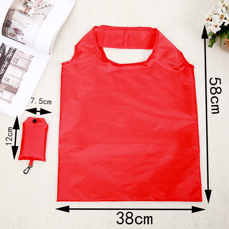 쇼핑백 단색 친환경 접이식 재사용 가능 휴대용 어깨 핸드백 여행용 식료품용 폴리에스테르